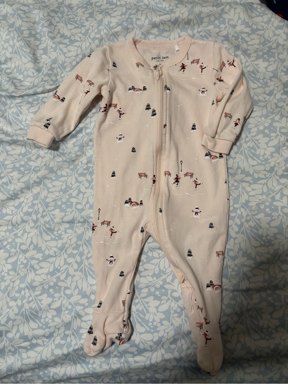 Petit Lem Holiday Ski Print Footed One-Piece